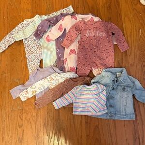 Carter's Bundle of 3 month zip up pajamas and long sleeve onesies